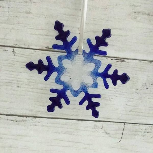 Alternate image for Fused Glass Snowflake Christmas Tree Ornament with Year Charm