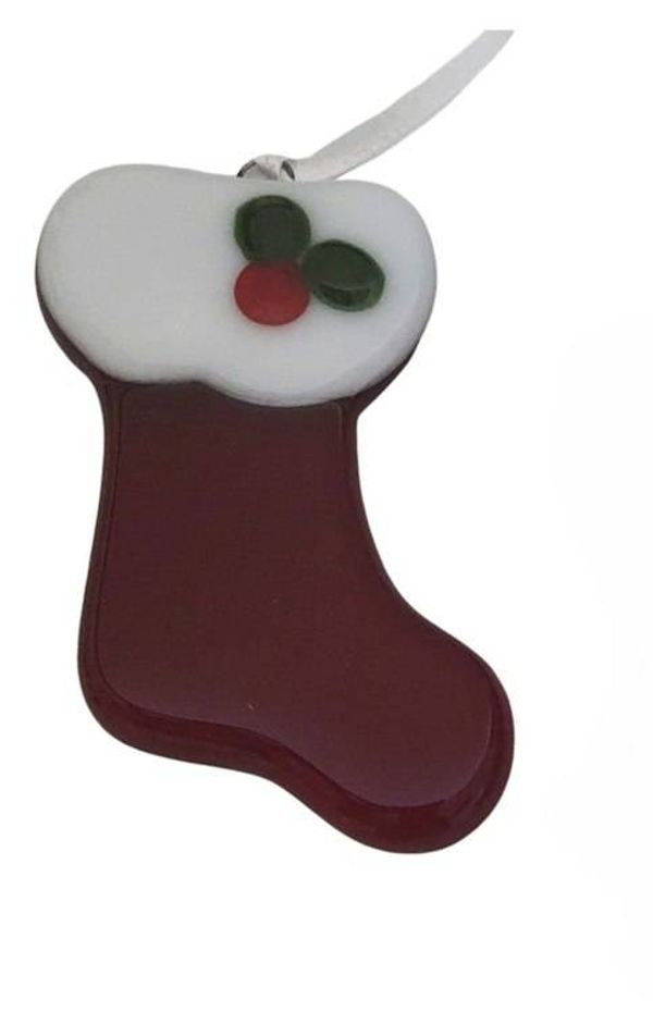 Alternate image for Fused Glass Red Christmas Stocking Ornament with Current Year Charm