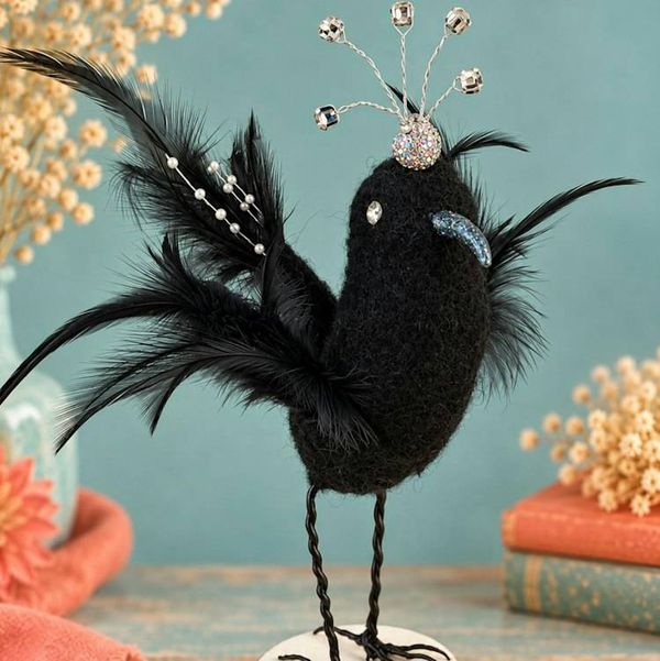 Alternate image for Needle Felted Black Bird Sculpture – Priscilla Plume, One-of-a-Kind Wool Art