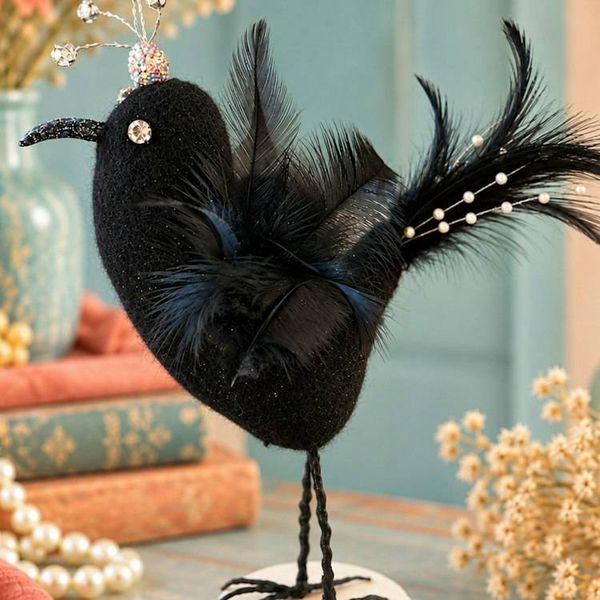 Alternate image for Needle Felted Black Bird Sculpture – Priscilla Plume, One-of-a-Kind Wool Art
