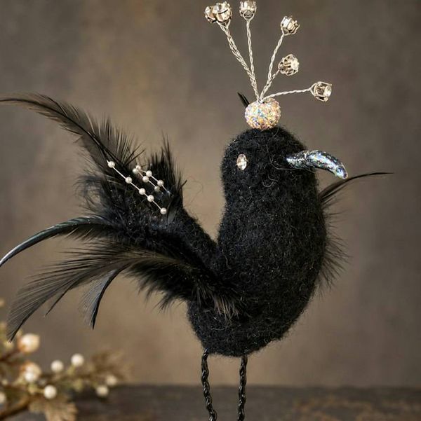 Alternate image for Needle Felted Black Bird Sculpture – Priscilla Plume, One-of-a-Kind Wool Art