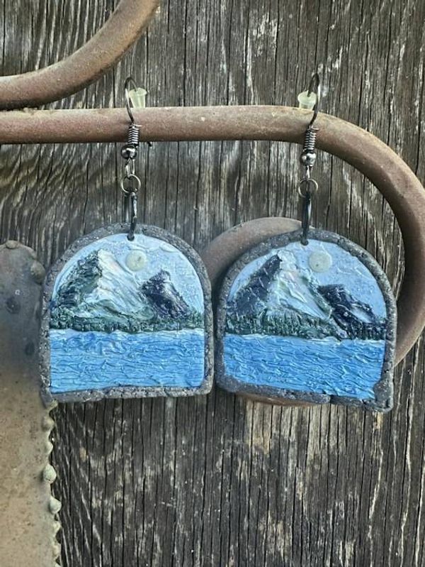 Alternate image for Polymer Clay Mountain Landscape Dangle Earrings with Snow-Capped Peaks