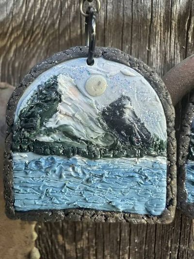 Alternate image for Polymer Clay Mountain Landscape Dangle Earrings with Snow-Capped Peaks