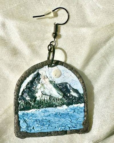 Alternate image for Polymer Clay Mountain Landscape Dangle Earrings with Snow-Capped Peaks