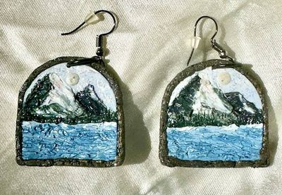 Alternate image for Polymer Clay Mountain Landscape Dangle Earrings with Snow-Capped Peaks