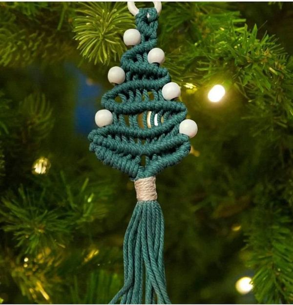 Alternate image for Beaded Christmas Ornament, Handmade Macrame Christmas Tree, Boho Holiday Decor