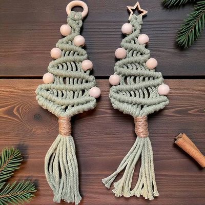 Alternate image for Beaded Christmas Ornament, Handmade Macrame Christmas Tree, Boho Holiday Decor