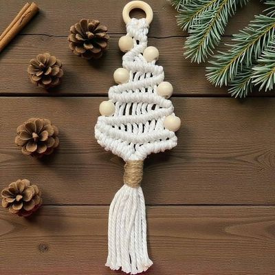Alternate image for Beaded Christmas Ornament, Handmade Macrame Christmas Tree, Boho Holiday Decor