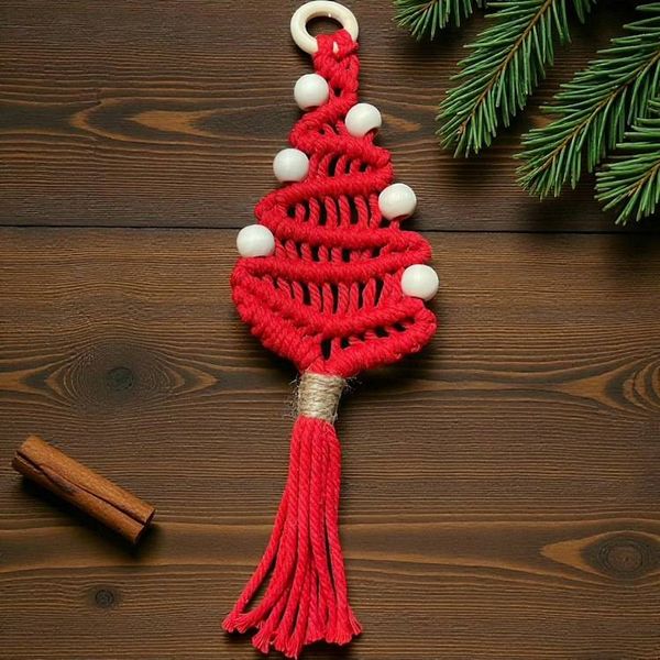 Alternate image for Beaded Christmas Ornament, Handmade Macrame Christmas Tree, Boho Holiday Decor