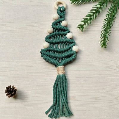 Alternate image for Beaded Christmas Ornament, Handmade Macrame Christmas Tree, Boho Holiday Decor