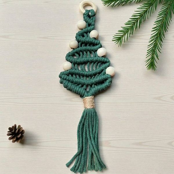 Alternate image for Beaded Christmas Ornament, Handmade Macrame Christmas Tree, Boho Holiday Decor