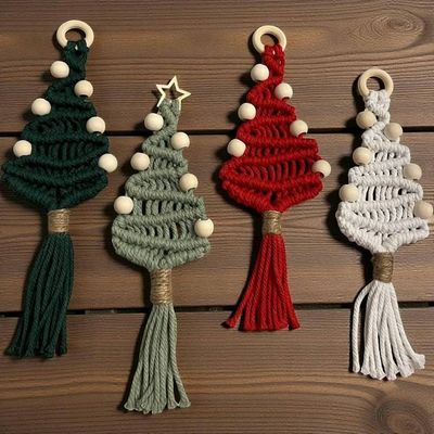 Alternate image for Beaded Christmas Ornament, Handmade Macrame Christmas Tree, Boho Holiday Decor