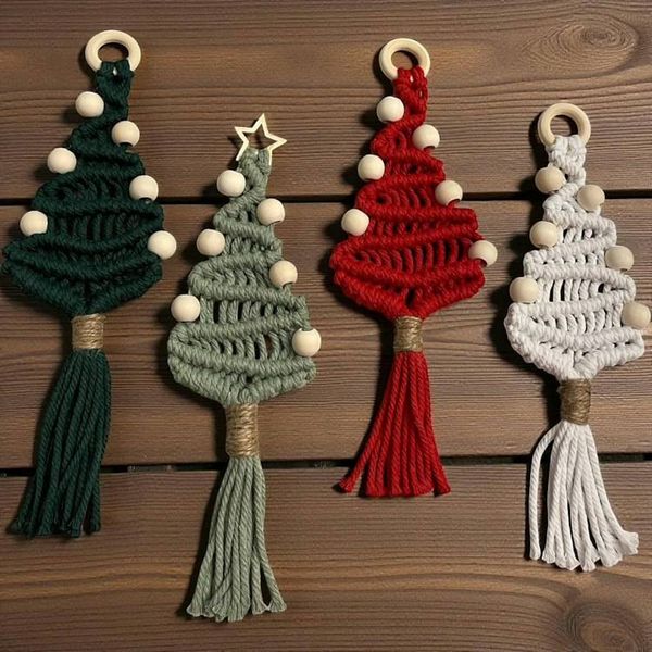 Alternate image for Beaded Christmas Ornament, Handmade Macrame Christmas Tree, Boho Holiday Decor