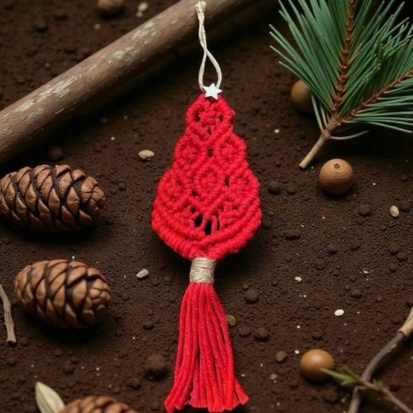 Alternate image for Christmas Ornament, Handmade Macrame Christmas Tree, Boho Holiday Decor