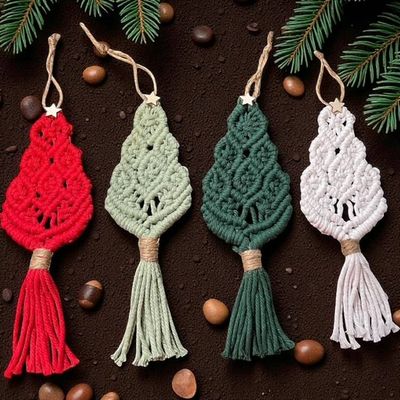Alternate image for Christmas Ornament, Handmade Macrame Christmas Tree, Boho Holiday Decor