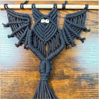 Alternate image for Handmade Macrame Bat Wall Hanging, Halloween Seasonal Decor