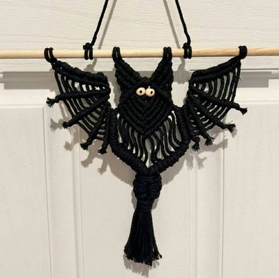 Alternate image for Handmade Macrame Bat Wall Hanging, Halloween Seasonal Decor