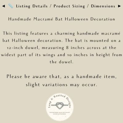 Alternate image for Handmade Macrame Bat Wall Hanging, Halloween Seasonal Decor