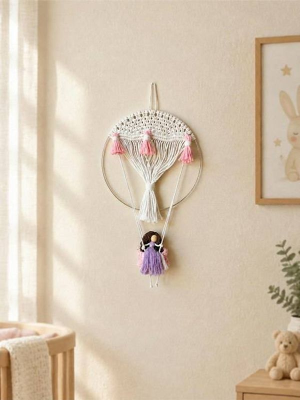 Alternate image for Kids Macrame Hot Air Balloon Wall Art with Hanging Basket, Decor for Nursery