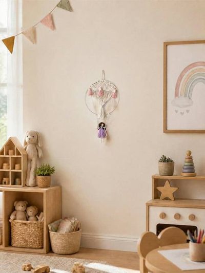 Alternate image for Kids Macrame Hot Air Balloon Wall Art with Hanging Basket, Decor for Nursery