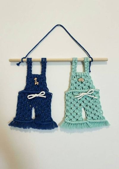 Alternate image for Twin Boys Nursery Macrame Wall Decor | Boho Baby Jumpers, Recycled Cotton Wall Hanging