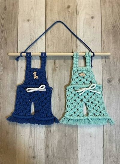 Alternate image for Twin Boys Nursery Macrame Wall Decor | Boho Baby Jumpers, Recycled Cotton Wall Hanging