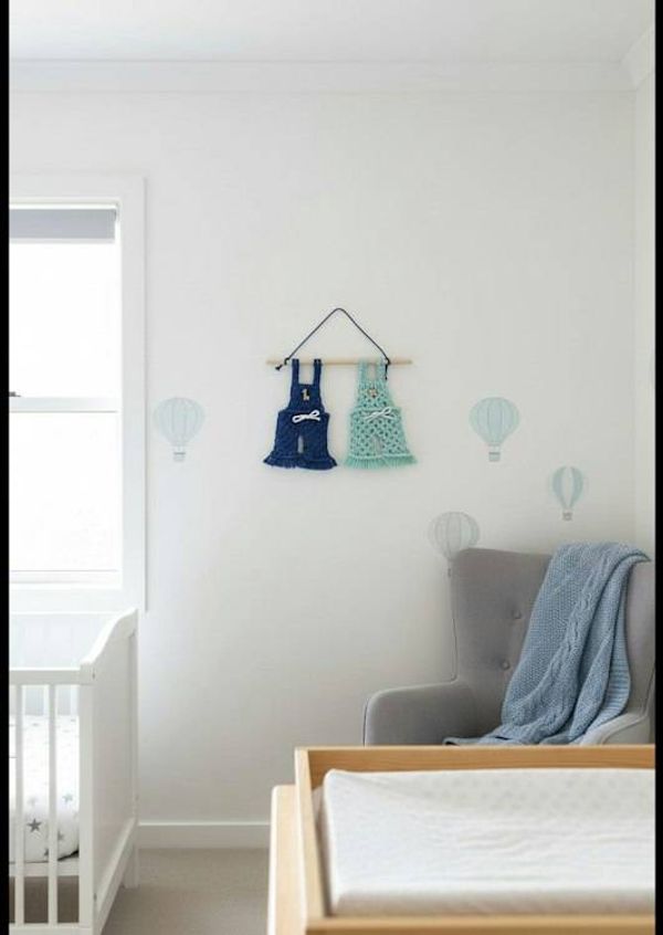 Alternate image for Twin Boys Nursery Macrame Wall Decor | Boho Baby Jumpers, Recycled Cotton Wall Hanging