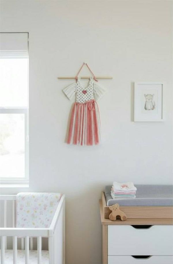 Alternate image for Baby Dress Wall Hanging, Whimsical Macrame Girls Room Nursery Decor, Ballet Tutu Decor