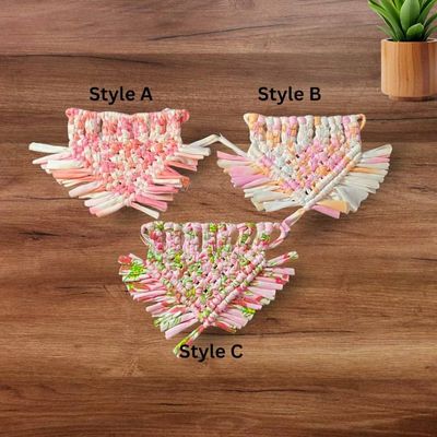 Alternate image for Colorful Washable Small Dog Bandana - Handmade Macrame Rainbow Design,  Soft Elastic T-Shirt Fabric.