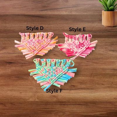 Alternate image for Colorful Washable Small Dog Bandana - Handmade Macrame Rainbow Design,  Soft Elastic T-Shirt Fabric.