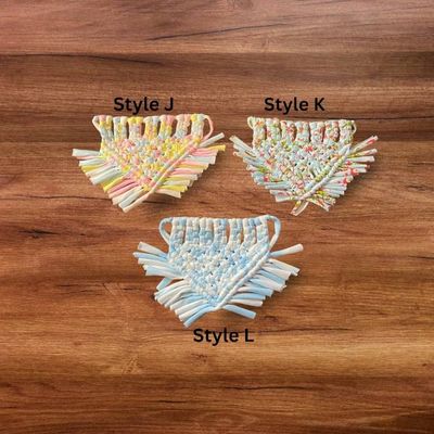 Alternate image for Colorful Washable Small Dog Bandana - Handmade Macrame Rainbow Design,  Soft Elastic T-Shirt Fabric.