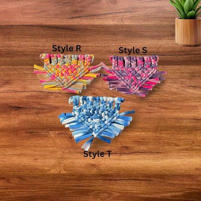 Alternate image for Colorful Washable Small Dog Bandana - Handmade Macrame Rainbow Design,  Soft Elastic T-Shirt Fabric.