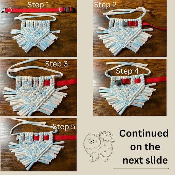 Alternate image for Colorful Washable Small Dog Bandana - Handmade Macrame Rainbow Design,  Soft Elastic T-Shirt Fabric.