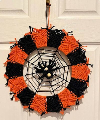 Alternate image for Handmade Macrame Halloween Indoor Wreath with Spider and Spider Web