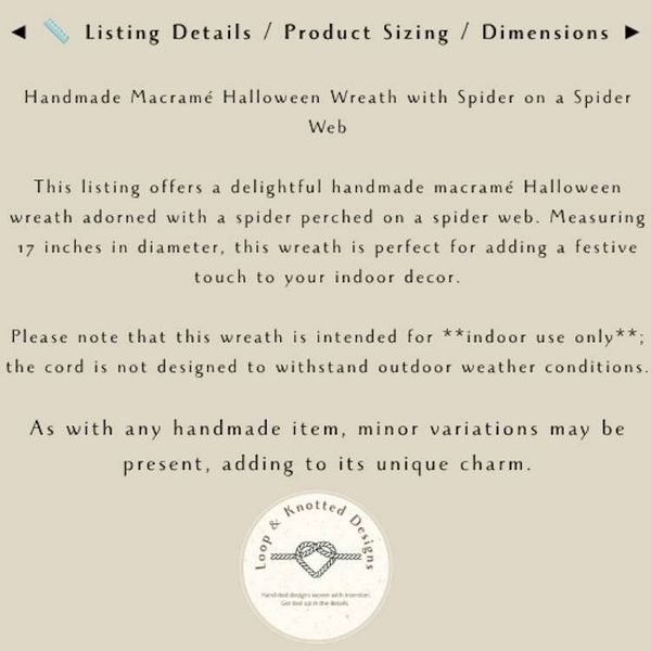 Alternate image for Handmade Macrame Halloween Indoor Wreath with Spider and Spider Web