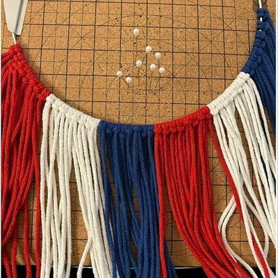 Alternate image for Handmade Patriotic Macrame Wreath, Red White Blue 4th of July, Recycled Cotton (17 Inch)