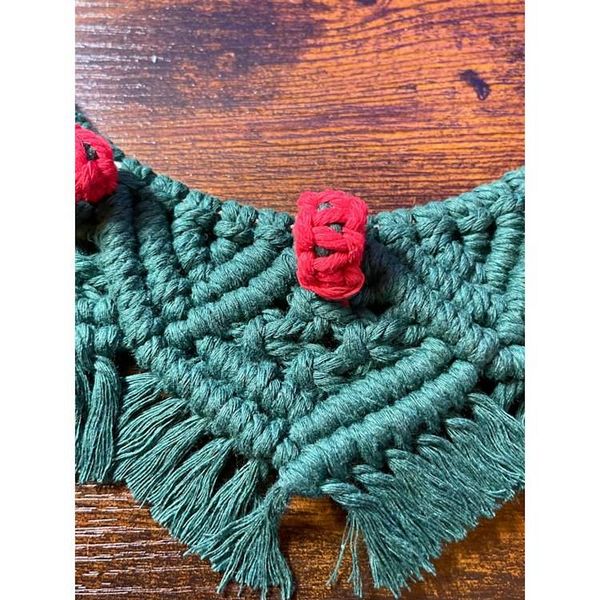 Alternate image for Macrame Christmas Wreath, Green and Red Cotton Cord Indoor Wreath