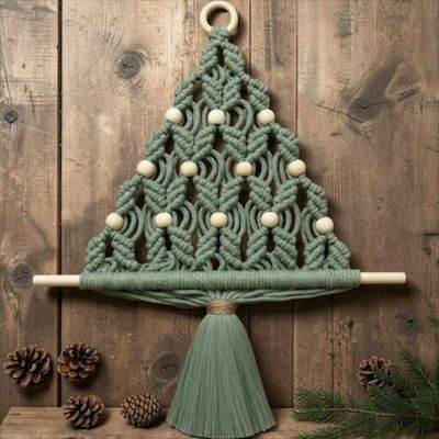 Alternate image for Handmade Macrame Christmas Tree indoor Wall Hanging, Boho Holiday Decor