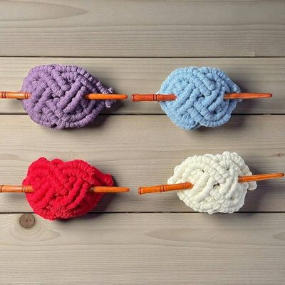 Alternate image for Macrame Hair Clip with Bamboo Chopstick, Boho Recycled Cotton Hair Accessory