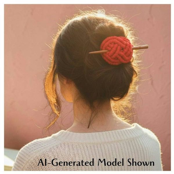 Alternate image for Macrame Hair Clip with Bamboo Chopstick, Boho Recycled Cotton Hair Accessory