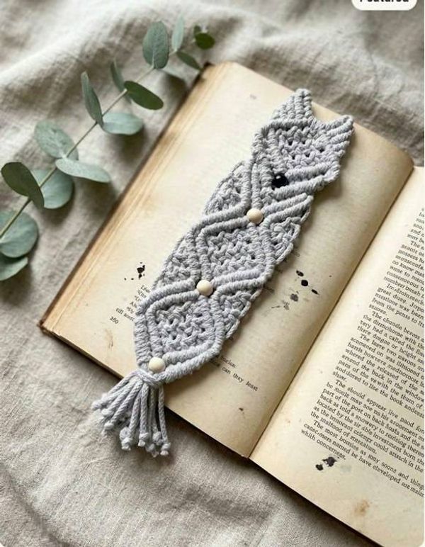 Alternate image for Handmade Macrame Fox Bookmark – Recycled Cord, Whimsical Book Lover Gift