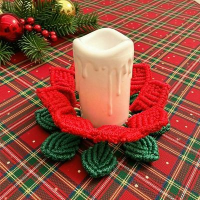 Alternate image for Handmade Macrame Poinsettia Tea Light Holder | Recycled Cotton Christmas Centerpiece