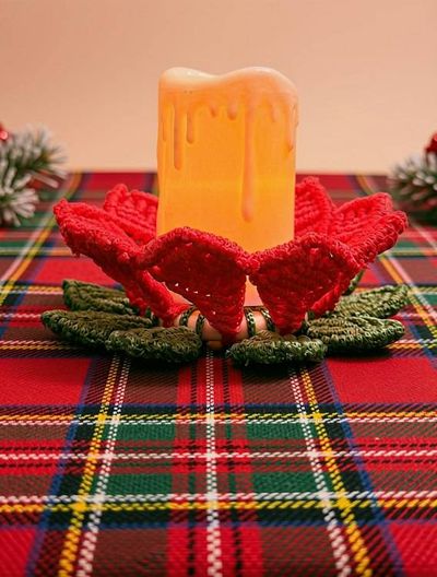 Alternate image for Handmade Macrame Poinsettia Tea Light Holder | Recycled Cotton Christmas Centerpiece