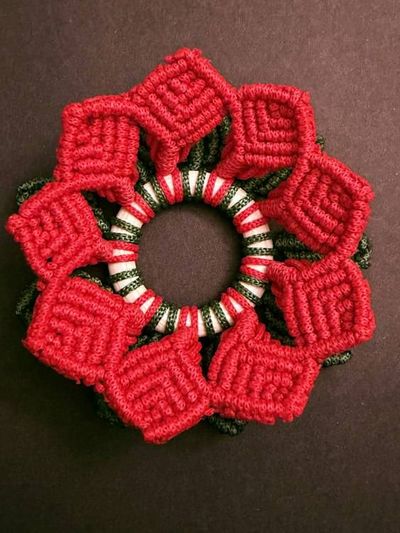 Alternate image for Handmade Macrame Poinsettia Tea Light Holder | Recycled Cotton Christmas Centerpiece