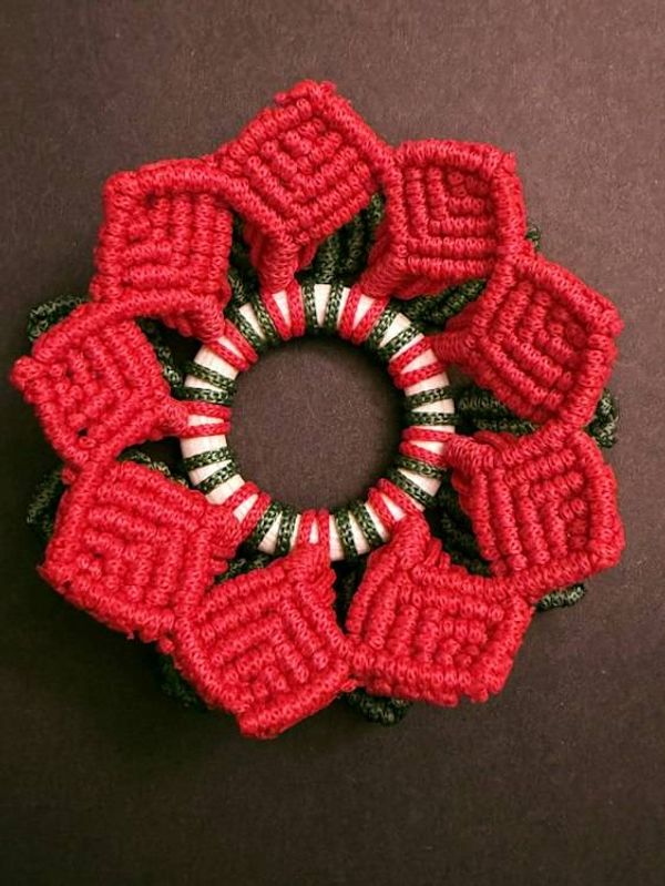 Alternate image for Handmade Macrame Poinsettia Tea Light Holder | Recycled Cotton Christmas Centerpiece