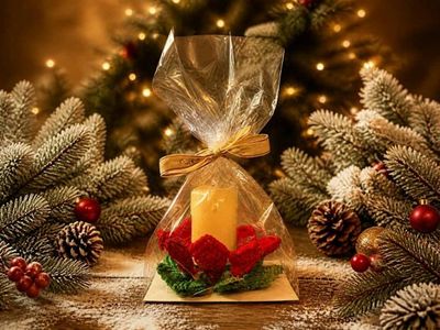 Alternate image for Handmade Macrame Poinsettia Tea Light Holder | Recycled Cotton Christmas Centerpiece