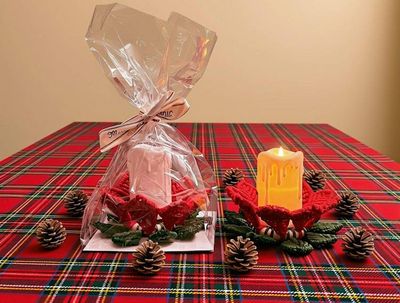 Alternate image for Handmade Macrame Poinsettia Tea Light Holder | Recycled Cotton Christmas Centerpiece