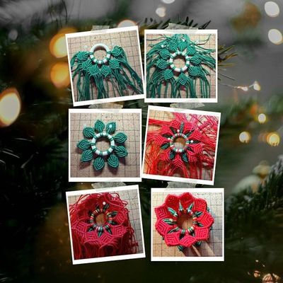 Alternate image for Handmade Macrame Poinsettia Tea Light Holder | Recycled Cotton Christmas Centerpiece