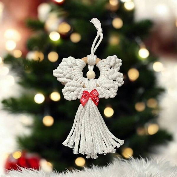 Alternate image for Macrame Christmas Angel Ornament, Handmade Christmas and Boho Holiday Decor