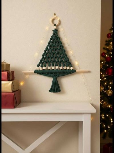 Alternate image for Macrame Christmas Tree Indoor Wall Hanging, Boho Holiday Decor